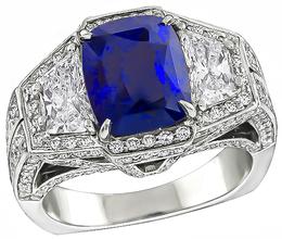 Estate AGL Certified 3.93ct Sapphire 2.50ct Diamond Ring