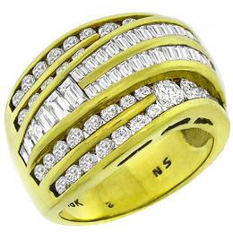 Vintage 1.35ct Round & Straight Baguette Cut Diamond 18k Yellow Gold Band  