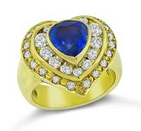 Estate 2.06ct Ceylon Sapphire 1.30ct Diamond Gold Heart Ring