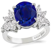 Estate GIA Cert 4.95ct Sapphire 1.00ct Diamond Engagement Ring