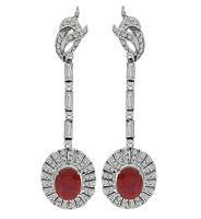 Vintage 5.00ct Ruby 2.50ct Diamond Drop Earrings