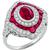 Art Deco Style 1.10ct Oval Cut 1.13ct Faceted Cut Ruby  0.63ct Round Cut Diamond 18k White Gold Ring 