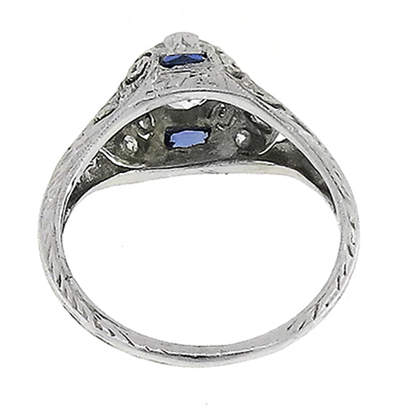 Antique Art Deco 0.70ct Diamond Sapphire Engagement Ring