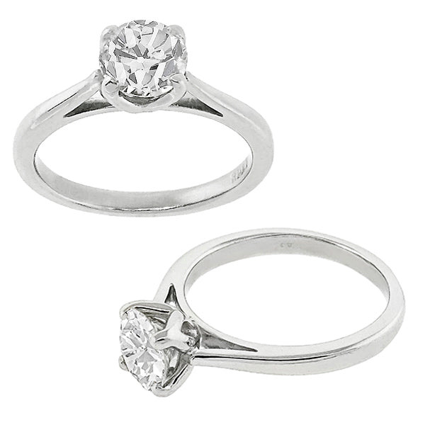 Estate 0.81ct Old Mine Cut Diamond Solitaire Platinum Engagement Ring