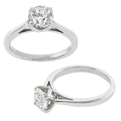 Estate 0.81ct Old Mine Cut Diamond Solitaire Platinum Engagement Ring