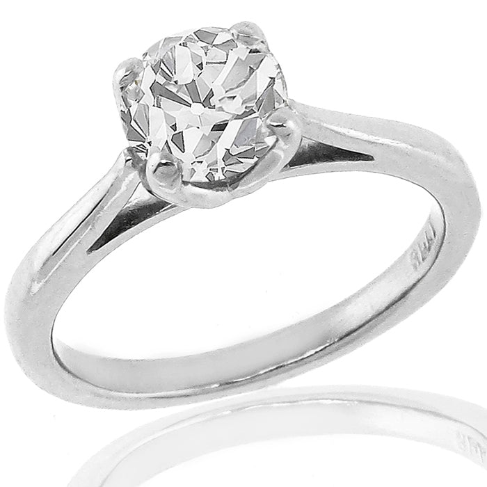 Estate 0.81ct Old Mine Cut Diamond Solitaire Platinum Engagement Ring