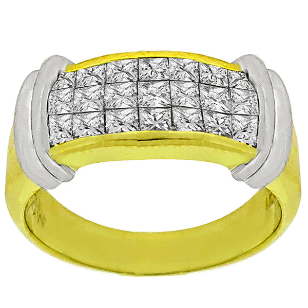Estate 0.85ct Invisible Set Princess Cut Diamond 18K Yellow Gold Ring