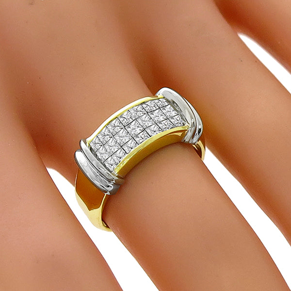Estate 0.85ct Invisible Set Princess Cut Diamond 18K Yellow Gold Ring