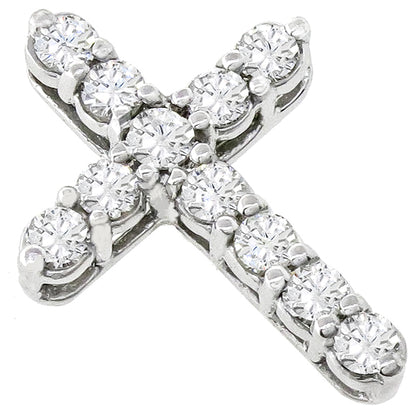 Estate 0.90ct Round Brilliant  Diamond 14k White Gold Cross Pendant