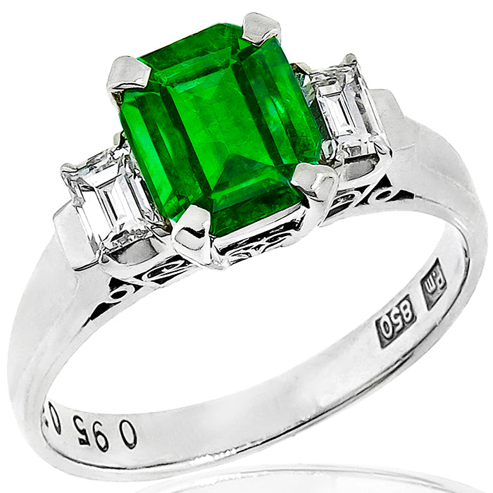 0.95ct Colombian Emerald Diamond Platinum Engagement Ring