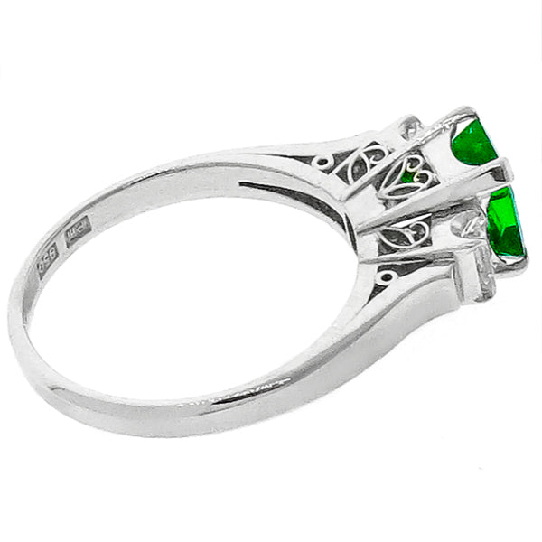 0.95ct Colombian Emerald Diamond Platinum Engagement Ring