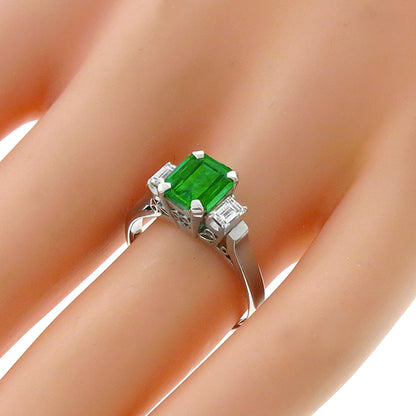 0.95ct Colombian Emerald Diamond Platinum Engagement Ring