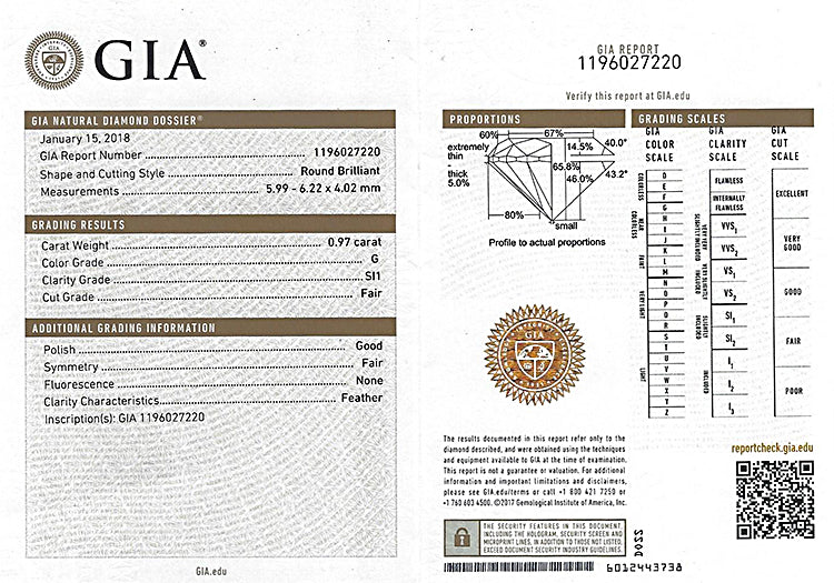 Vintage GIA certified 0.97ct Diamond Engagement Ring