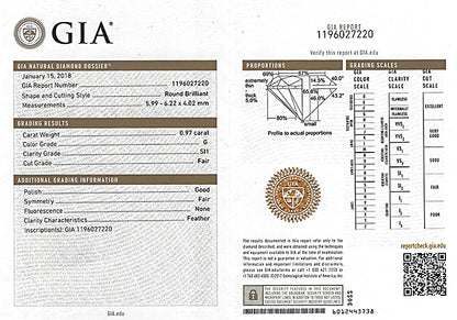 Vintage GIA certified 0.97ct Diamond Engagement Ring