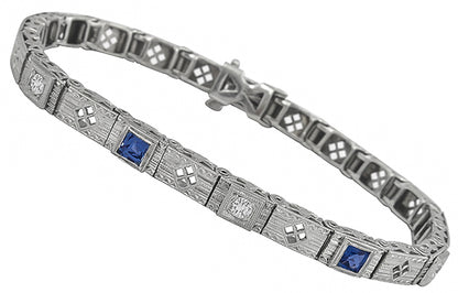 0.30ct Diamond Sapphire White Gold Filigree Bracelet