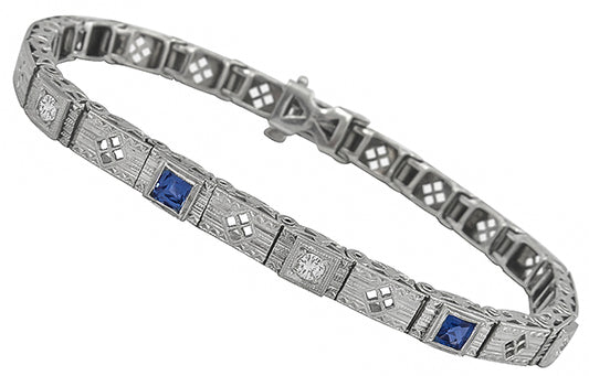0.30ct Diamond Sapphire White Gold Filigree Bracelet