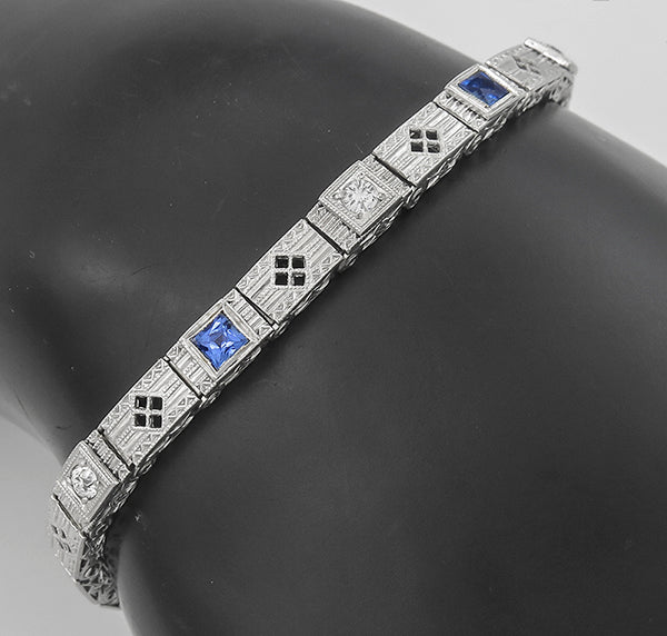 0.30ct Diamond Sapphire White Gold Filigree Bracelet