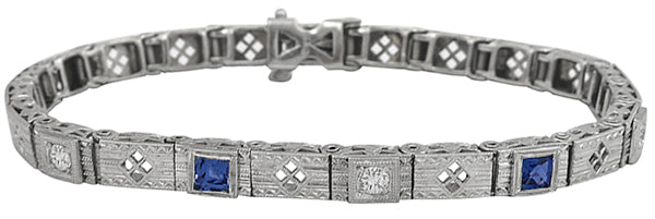 0.30ct Diamond Sapphire White Gold Filigree Bracelet