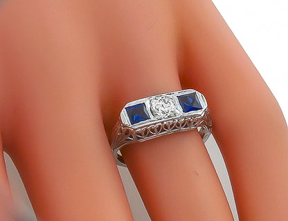 0.40ct Diamond Sapphire Vintage Ring