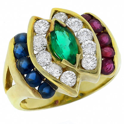 0.40ct Emerald 0.60ct Ruby1.00ct  Diamond  0.60ct Sapphire Gold Ring