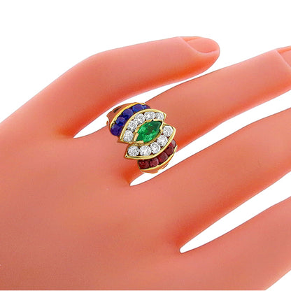 0.40ct Emerald 0.60ct Ruby1.00ct  Diamond  0.60ct Sapphire Gold Ring
