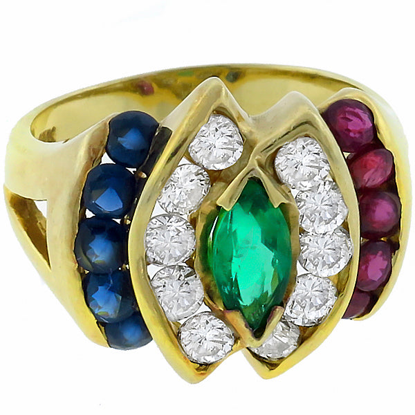 0.40ct Emerald 0.60ct Ruby1.00ct  Diamond  0.60ct Sapphire Gold Ring