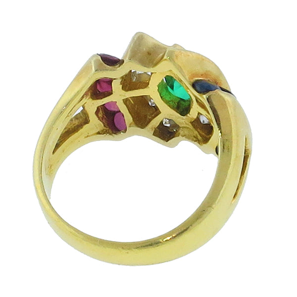 0.40ct Emerald 0.60ct Ruby1.00ct  Diamond  0.60ct Sapphire Gold Ring