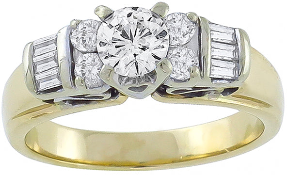 0.50ct Center Diamond 0.25ct Side Diamond Gold Ring