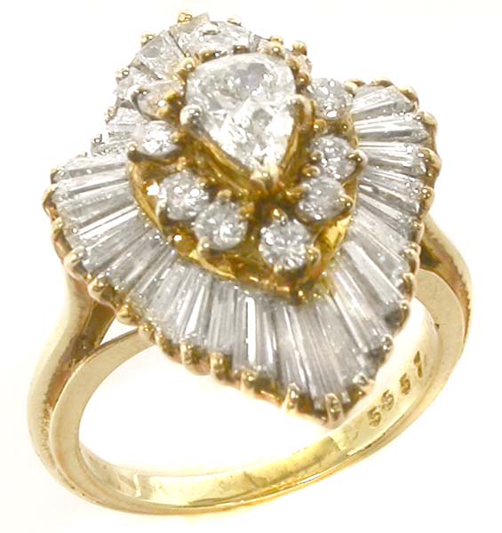 0.50ct Pear Diamond 14k Yellow Gold Ballerina Ring