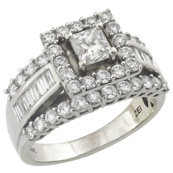 0.50ct Princess Cut Diamond & 2.60ct Diamond Cluster  Ring