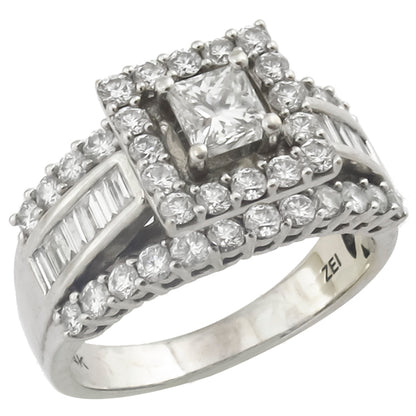 0.50ct Princess Cut Diamond & 2.60ct Diamond Cluster  Ring