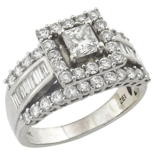 0.50ct Princess Cut Diamond & 2.60ct Diamond Cluster  Ring