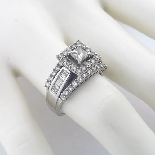 0.50ct Princess Cut Diamond & 2.60ct Diamond Cluster  Ring