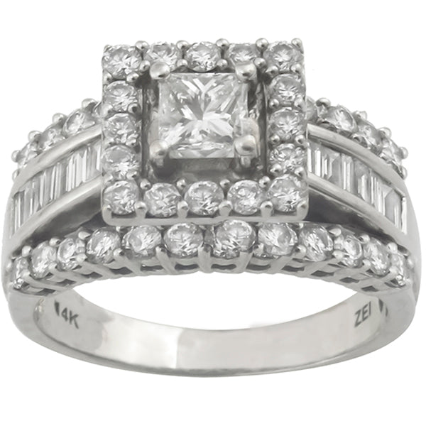 0.50ct Princess Cut Diamond & 2.60ct Diamond Cluster  Ring