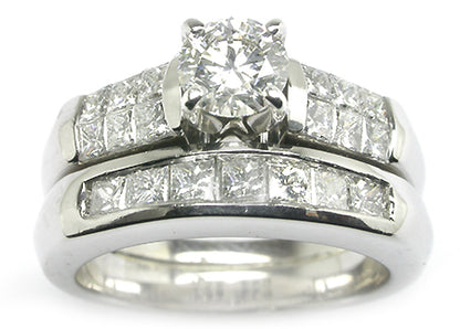 0.51ct Diamond 18k White Gold Engagement Ring w/ Matching Wedding Band