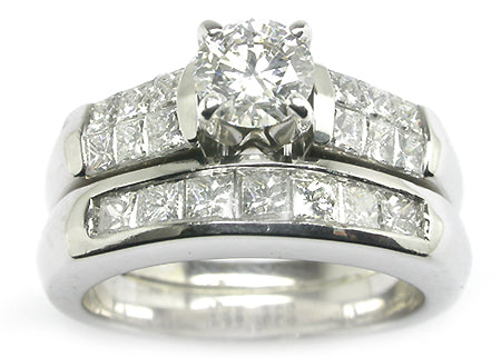 0.51ct Diamond 18k White Gold Engagement Ring w/ Matching Wedding Band