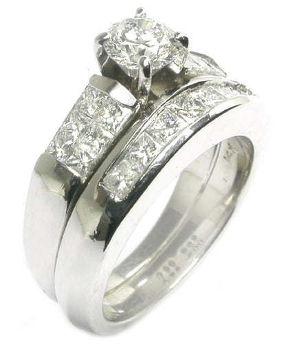 0.51ct Diamond 18k White Gold Engagement Ring w/ Matching Wedding Band