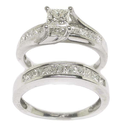 0.51ct Princess Cut Diamond 14k White Gold Engagement Ring & Wedding Band Set