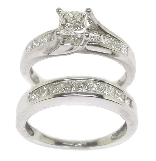 0.51ct Princess Cut Diamond 14k White Gold Engagement Ring & Wedding Band Set