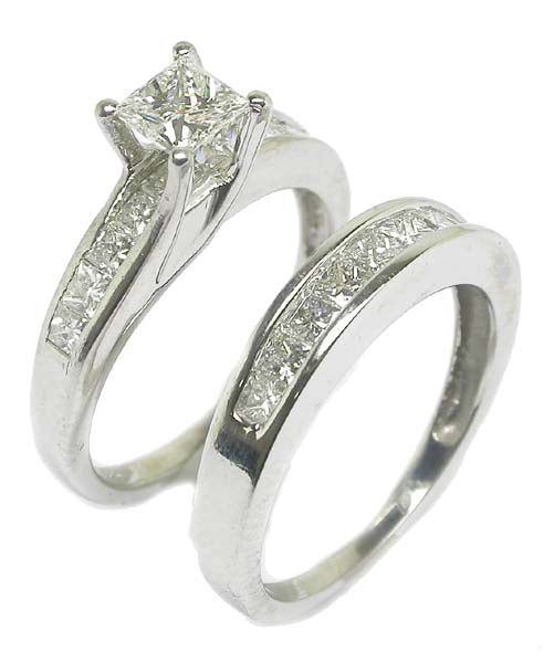 0.51ct Princess Cut Diamond 14k White Gold Engagement Ring & Wedding Band Set