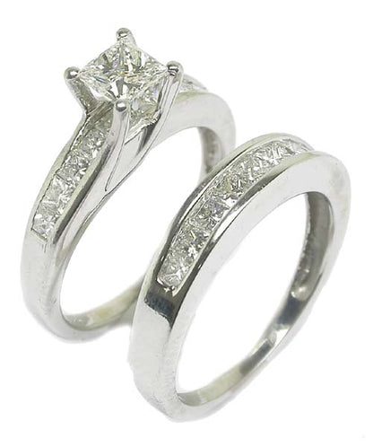 0.51ct Princess Cut Diamond 14k White Gold Engagement Ring & Wedding Band Set