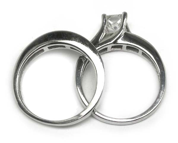 0.51ct Princess Cut Diamond 14k White Gold Engagement Ring & Wedding Band Set