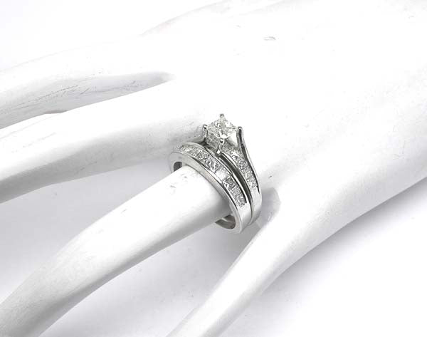 0.51ct Princess Cut Diamond 14k White Gold Engagement Ring & Wedding Band Set