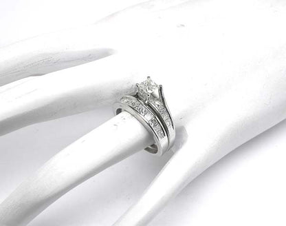 0.51ct Princess Cut Diamond 14k White Gold Engagement Ring & Wedding Band Set