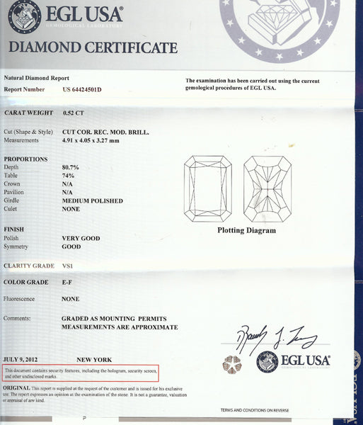 0.52ct Radiant Diamond  Engagement Ring