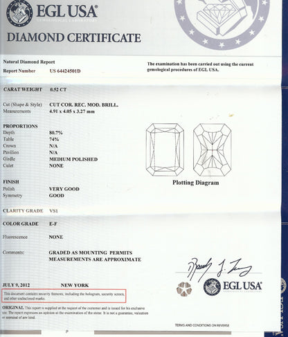 0.52ct Radiant Diamond  Engagement Ring