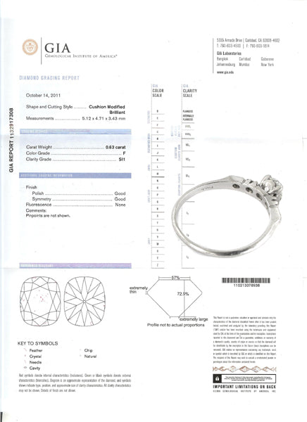 0.63ct Cushion Diamond Platinum Engagement Ring