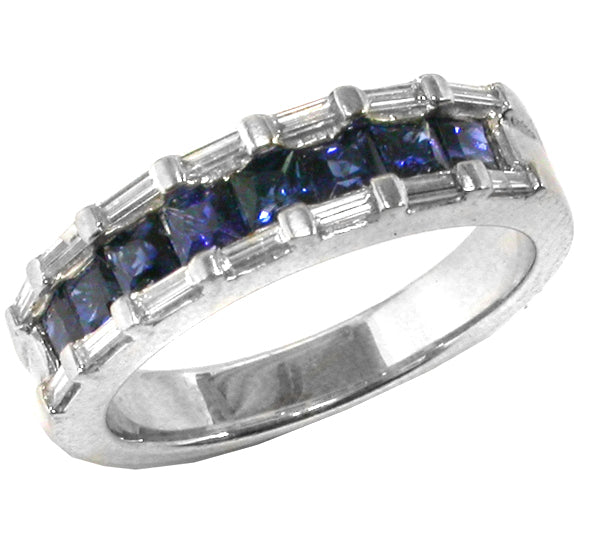 0.65ct Sapphire  Diamond Platinum Wedding Band