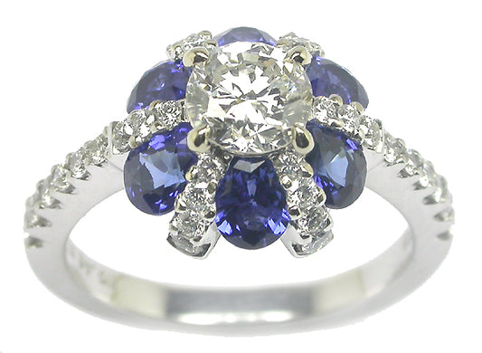 0.66ct Diamond & Sapphire 18k White Gold Engagement Ring