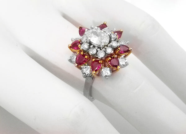 0.70ct Oval  Diamond Ruby Ring